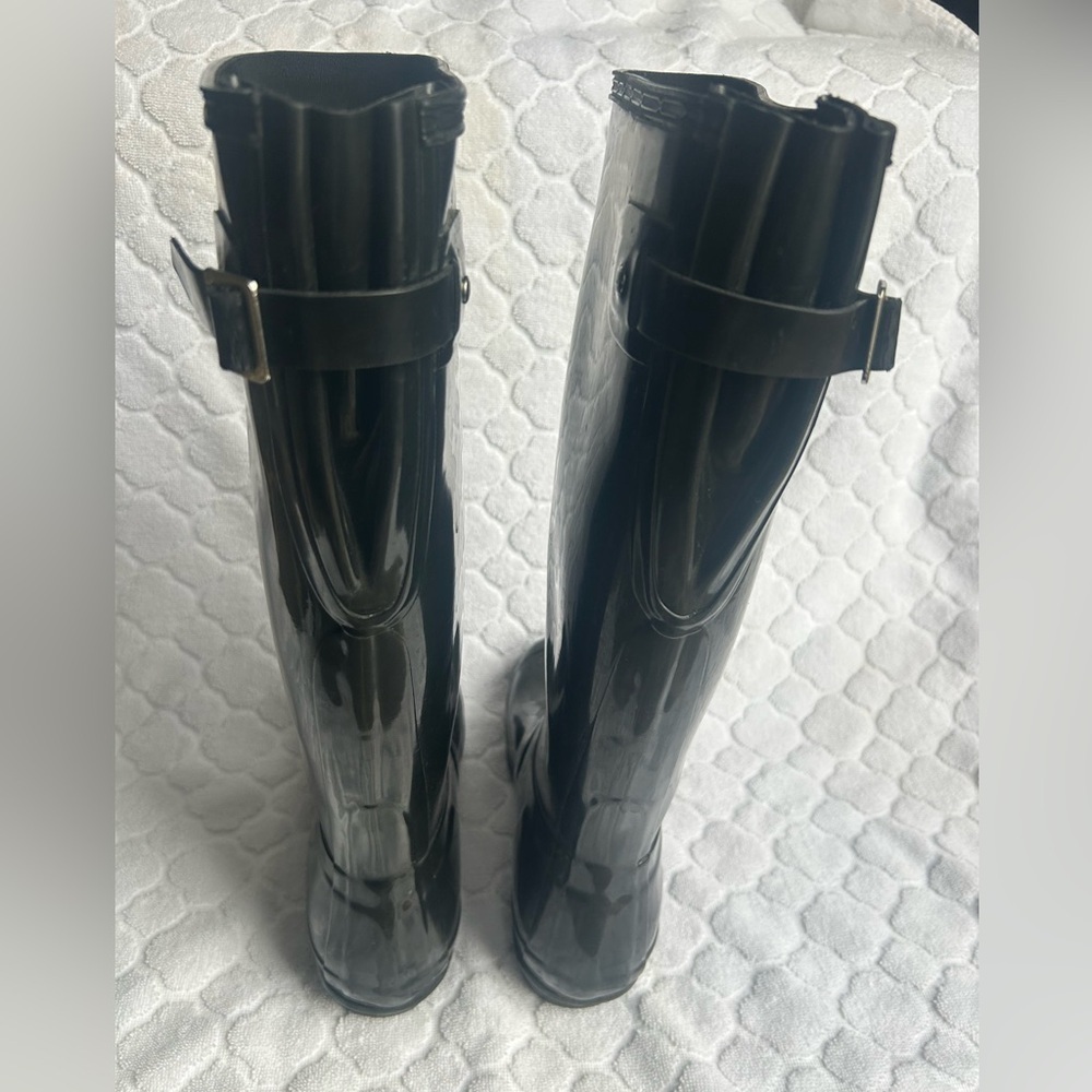 Hunter Black Tall Adjustable Calf Rain Boots Women’s Size 8 Glossy Outdoor - Picture 5 of 15